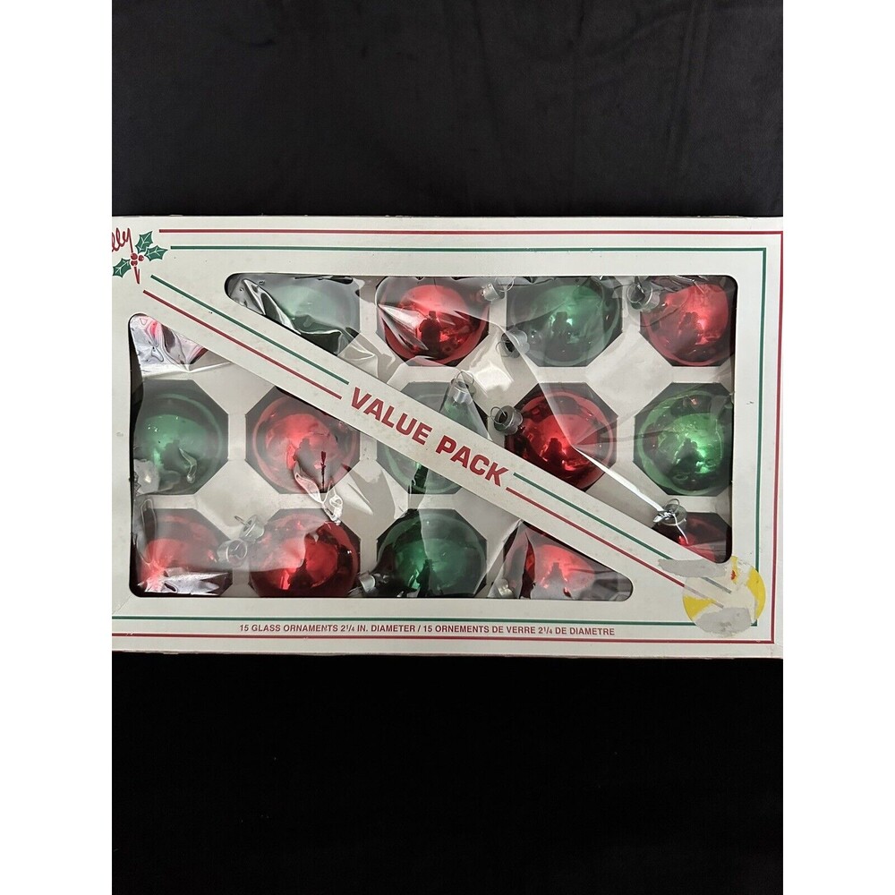 Vintage Set Of 15 Rauch Glass Ornaments in Red & Green, 2.25” Diameter